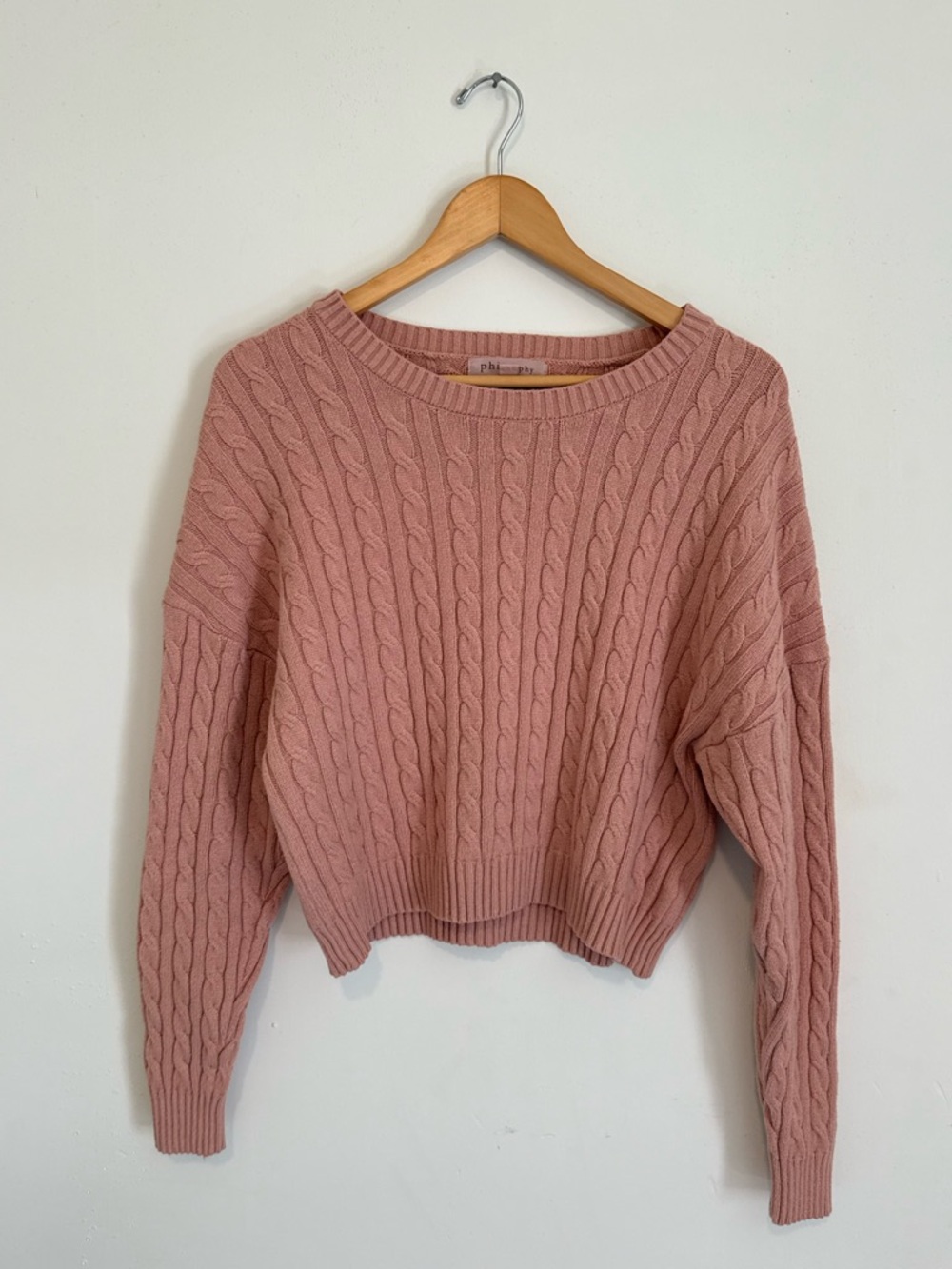 Philosophy Dusty Rose Cable Knit Crewneck Sweater